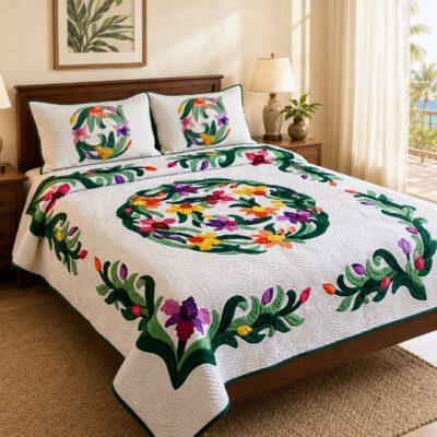 Round Orchid Quilt Bedding