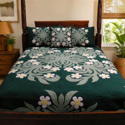 White Plumeria Design Bed Quilt