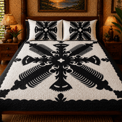 Kahili and Fan Bed Quilt