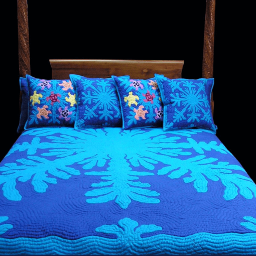 Hawaiian Quilt Bedspread - Ocean Coral Design