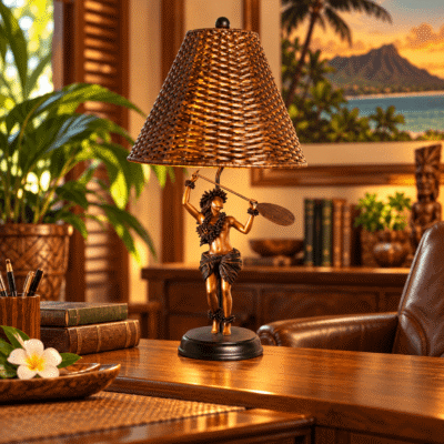 Wahine Canoe Paddler Hula Lamp