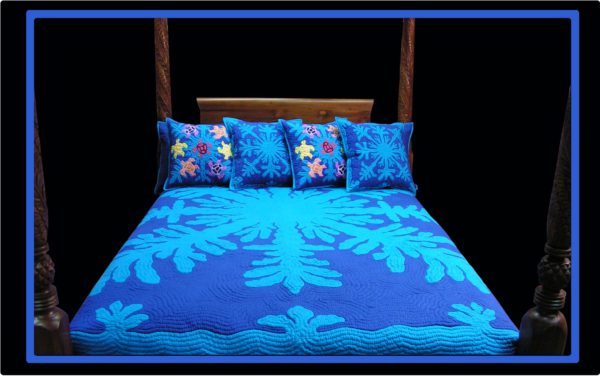 Ocean Coral Design Hawaiian Quilt Bedspread