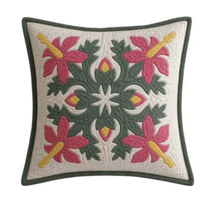quilted pillow slip pink Hibiscus