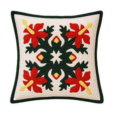 red hibiscus quilted pillow slip