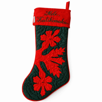 Red on Green Christmas stocking