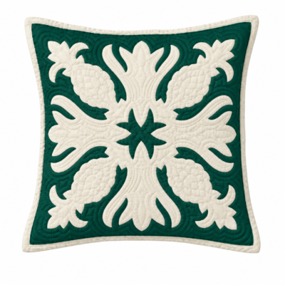off white on hunter green pineapple quilted pillow slip