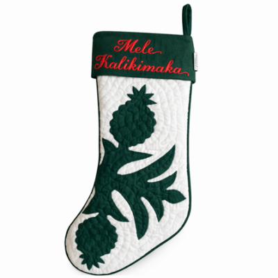 Christmas Stocking - Green on Offwhite