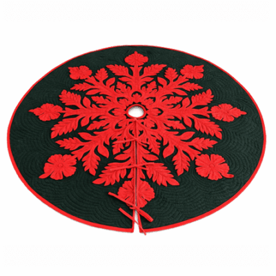 red on green hibiscus tree skirt