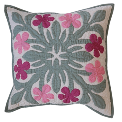 18" Hawaiian Quilt Pink Plumeria Pillow Slip