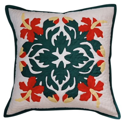 18" Hawaiian Quilt Pillow Slip - Red Hibiscus design