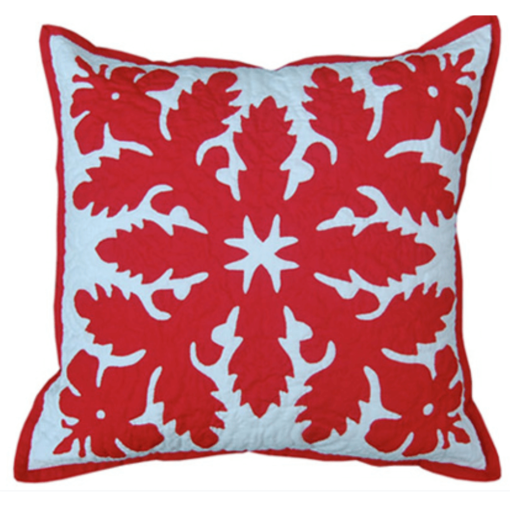 18" Hawaiian Quilted Pillow Slip - Red Hibiscus Design