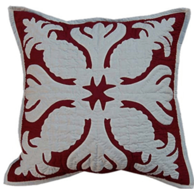 18" Hawaiian Quilted Pillow Slip - Burgundy Pineapple Design