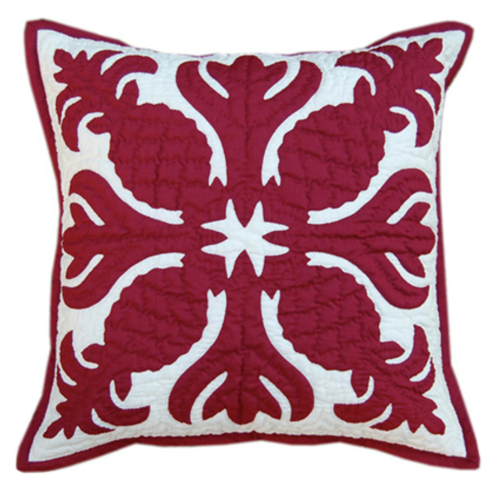 18" Hawaiian Quilted Pillow Slip - Burgundy Pineapple Design