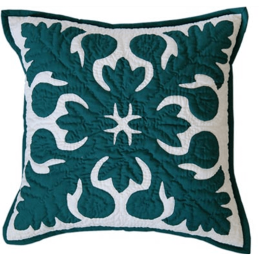 18" Hawaiian Quilted Pillow Slip - Hunter Green Ulu Design