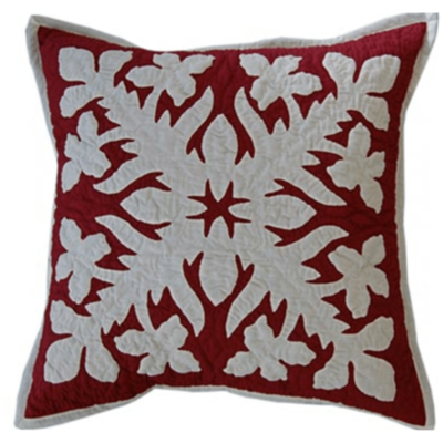 18" Hawaiian Quilted Pillow Slip - Burgundy Orchid Design