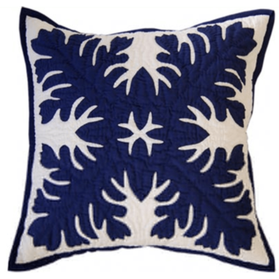 18" Hawaiian Quilted Pillow Slip - Navy Blue Silversword