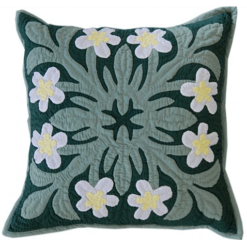 18" Hawaiian Quilted Pillow Slip - White Plumeria Design