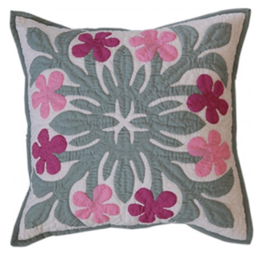 18" Hawaiian Quilted Pillow Slip - Pink Plumeria Design