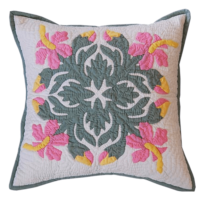 18" Hawaiian Quilted Pillow Slip - Pink Hibiscus Design