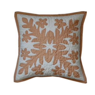 12" Hawaiian Quilted Pillow Slip - Mocha Plumeria Design