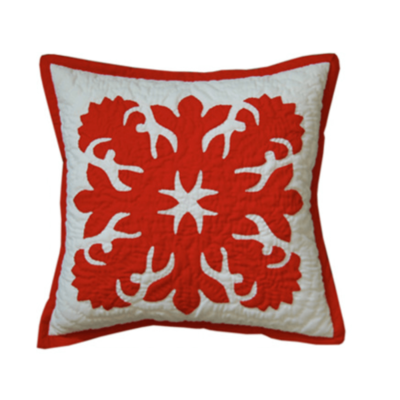 12" Hawaiian Quilted Pillow Slip - Red Lehua Design