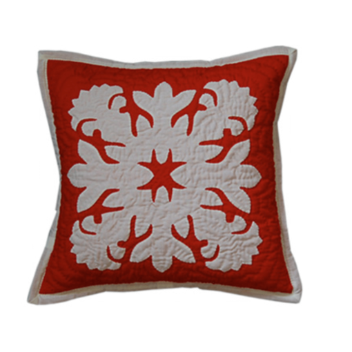 12" Hawaiian Quilted Pillow Slip - Red Lehua Design