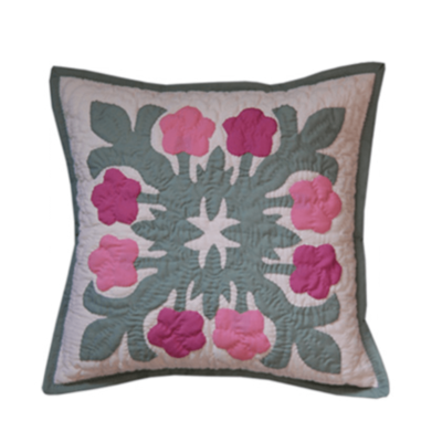 12" Hawaiian Quilted Pillow Slip - Pink Plumeria