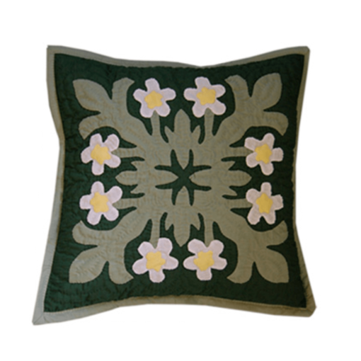 12" Hawaiian Quilted Pillow Slip - White Plumeria Design