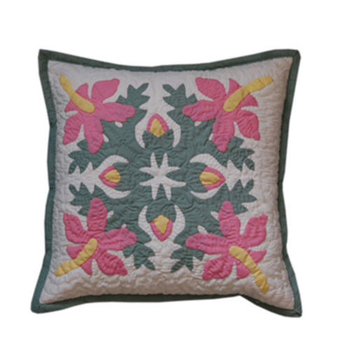 12" Hawaiian Quilted Pillow Slip - Pink Hibiscus Design