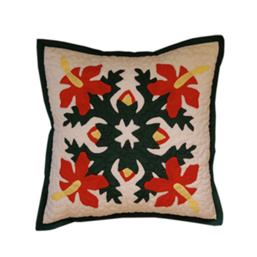 12" Hawaiian Quilted Pillow Slip - Red Hibiscus Design