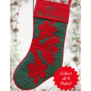Red on Green Hibiscus Christmas Stocking