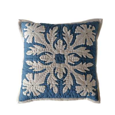 12" Hawaiian Quilt Pillow Slip - Hibiscus - Off white on Wedgewood Blue