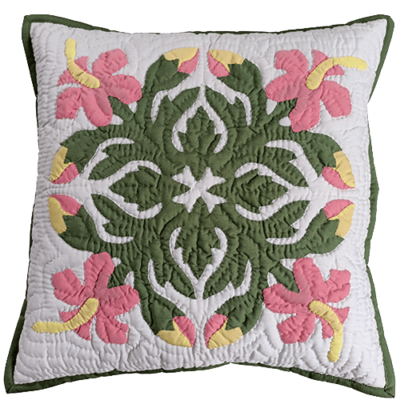 Pink Hibiscus Design 18" Hawaiian Quilt Pillow Slip