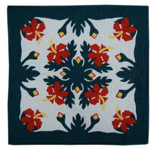 Red Hibiscus Design Hawaiian Quilt Wall Hanging