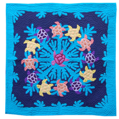 Hawaiian Quilt Wall Hanging - multi colored turtles