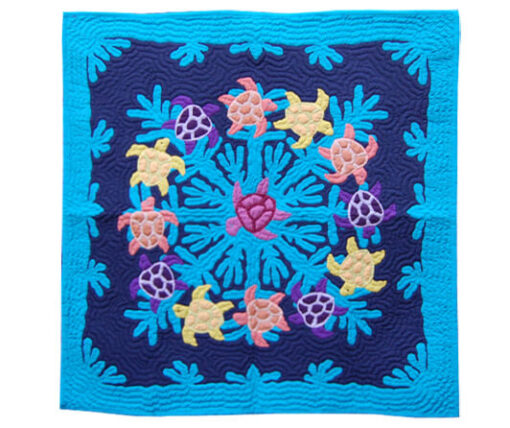 Hawaiian Quilt Wall Hanging - multi colored turtles