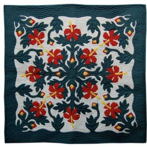 Red Hibiscus Hawaiian Quilt Wall Hanging