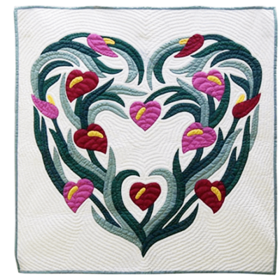 Hawaiian Quilted Wall Hanging - Anthurium Heart