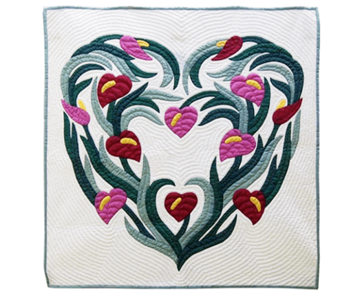 Hawaiian Quilted Wall Hanging - Anthurium Heart