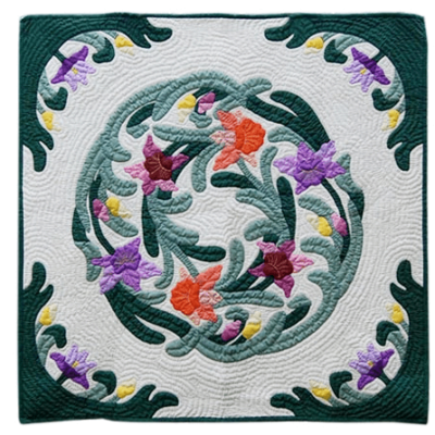 Hawaiian Quilted Wall Hanging - Cattleya Round Design