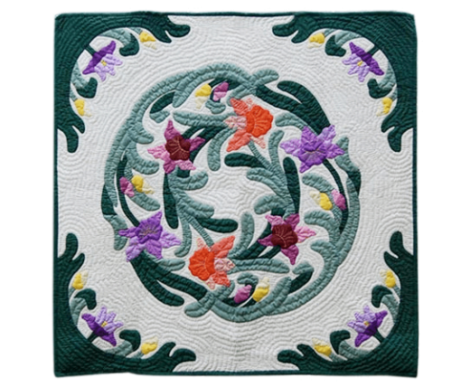 Hawaiian Quilted Wall Hanging - Cattleya Round Design