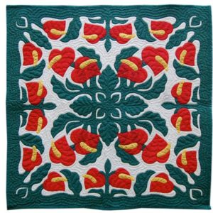 Red Anthurium Design Hawaiian Quilt Wall Hanging