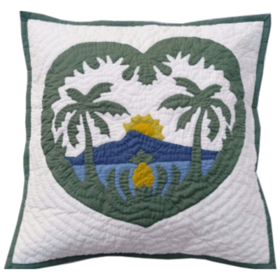 18" Hawaiian Quilted Pillow Slip - Diamond Heart Design