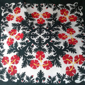 Red Hibiscus Design Hawaiian Quilt Bedspread