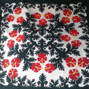 Hawaiian Quilt Bedspread Red Hibiscus Design