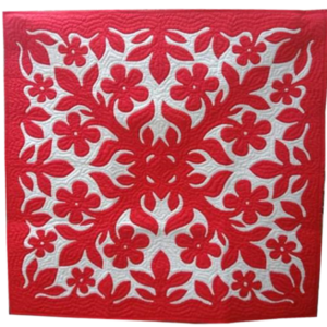 Red Plumeria Design Hawaiian Quilt Wall Hanging