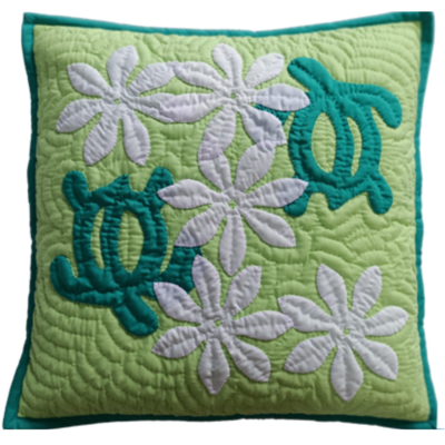 18" Hawaiian Quilted Pillow Slip - Honu Tiare Design