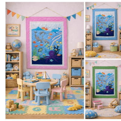 42"x52" Baby Blanket - Octopus Garden Design