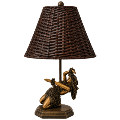 Hula Noho Lamp by Kim Taylor Reece with rattan shade and Vintage Patina Finish