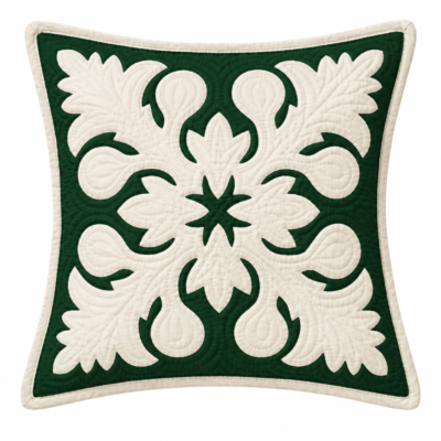 off white on hunter green Ulu quilted pillow slip 12"x12"